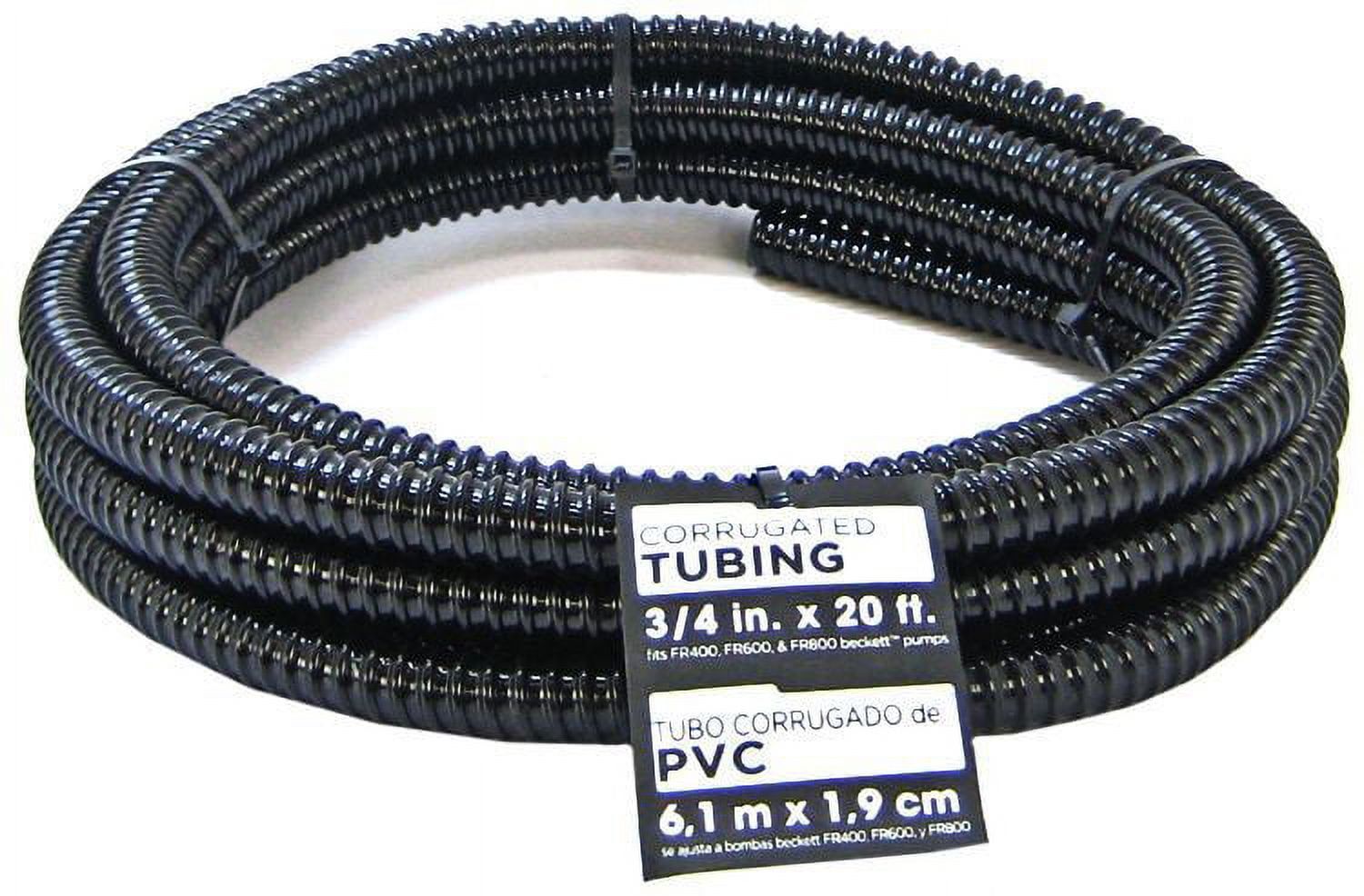 Black Corrugated PVC Pond Tubing, 20' Long x 3/4" Diameter