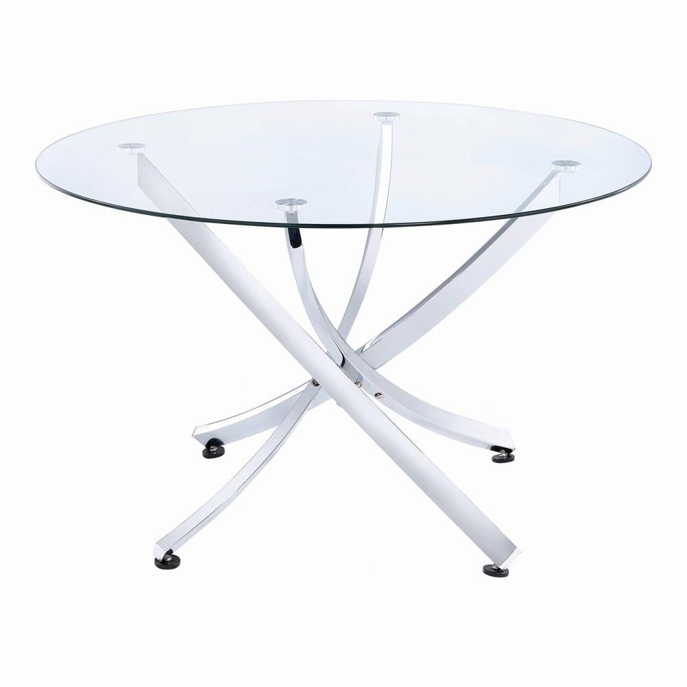 Round Silver Glass Contemporary Dining Table for Four