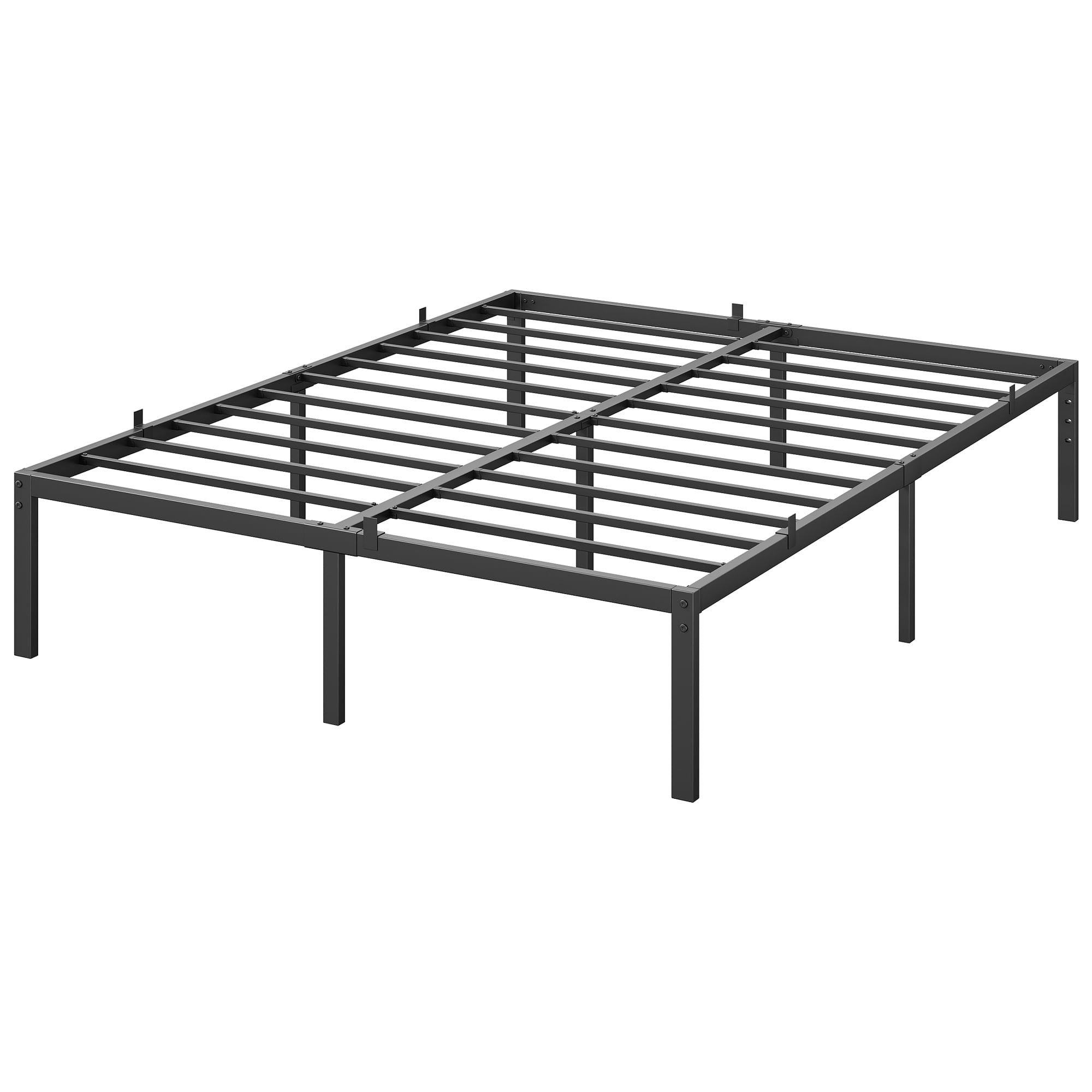 Queen Black Metal Platform Bed Frame with Slats and Storage