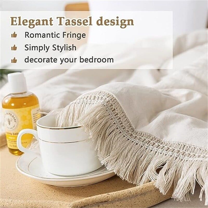 Beige Full Microfiber Bohemian Tassel Comforter Set