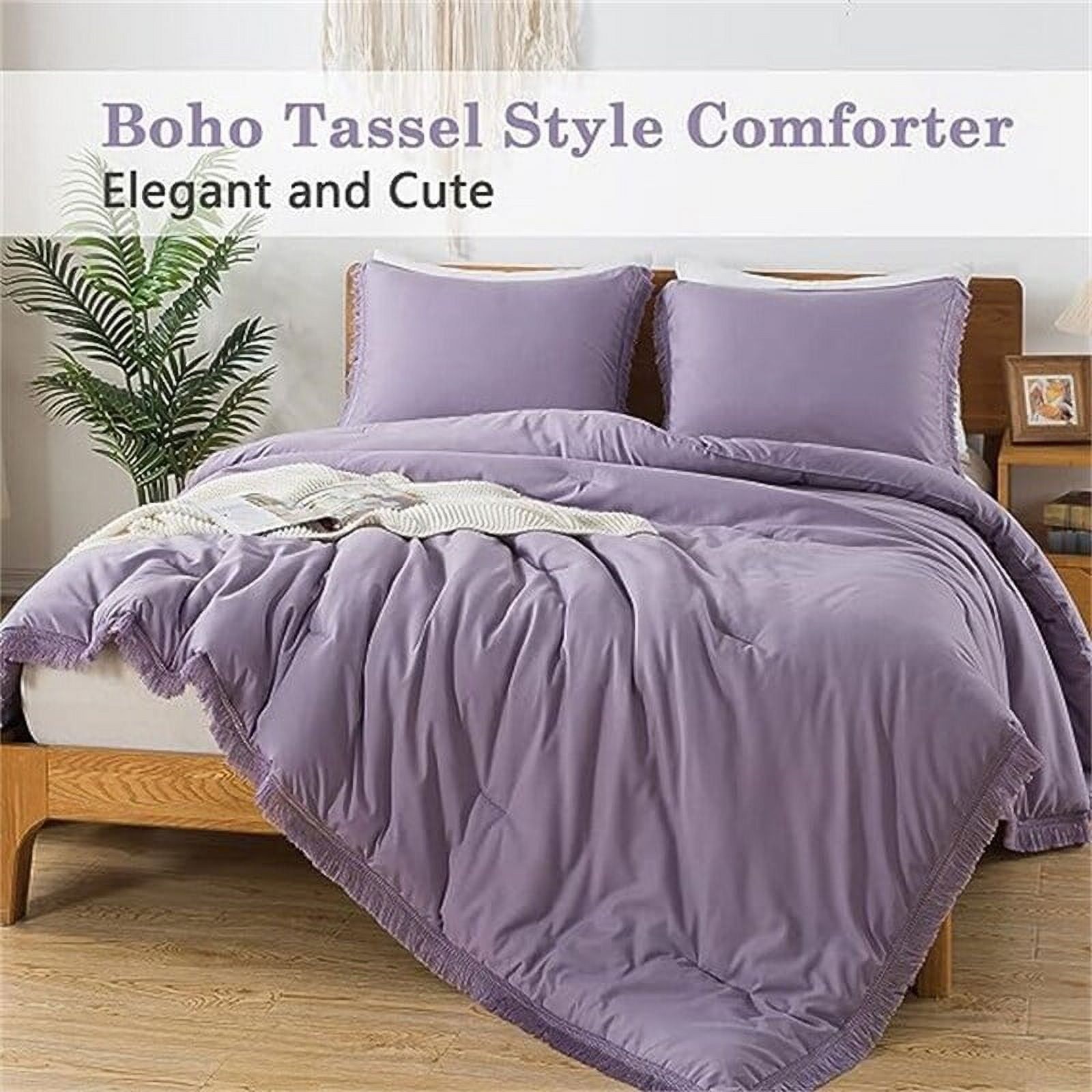 Grayish Purple Twin Bohemian Tassel Comforter Set