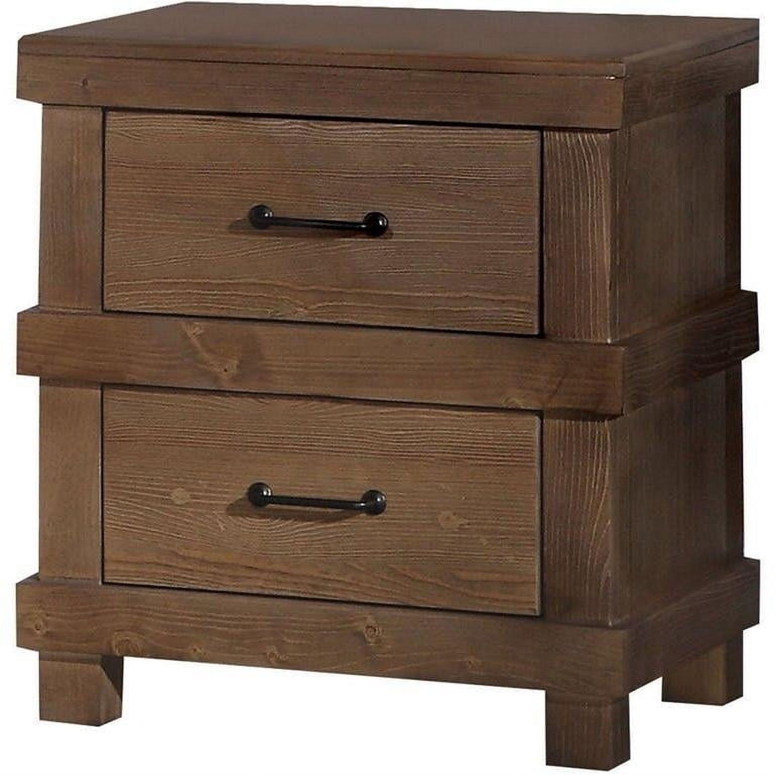 Antique Oak 2-Drawer Pine Wood Nightstand