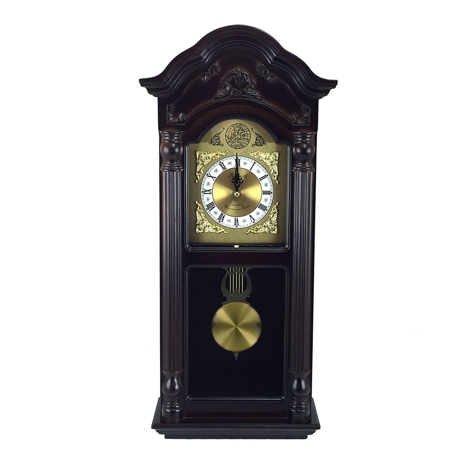 Bedford 25.5" Antique Mahogany Cherry Oak Chiming Wall Clock