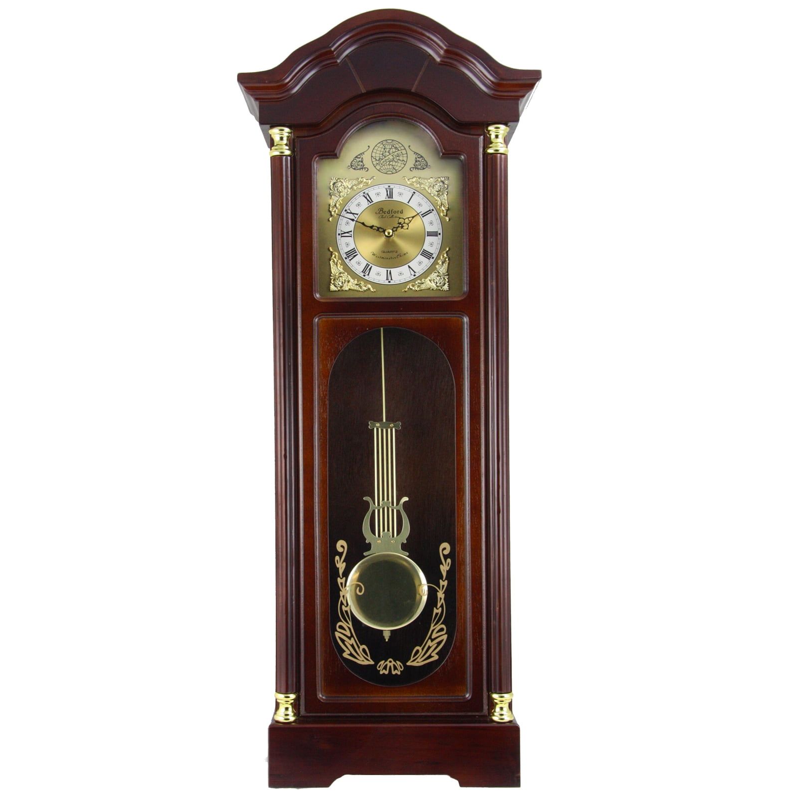 Antique Cherry Oak Finish Chiming Wall Clock with Roman Numerals