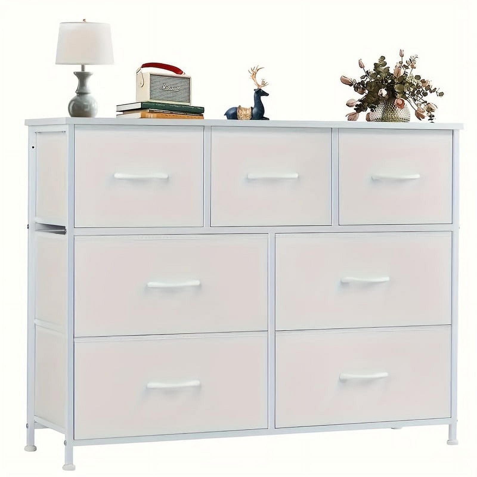 White 7-Drawer Fabric Dresser with Metal Frame