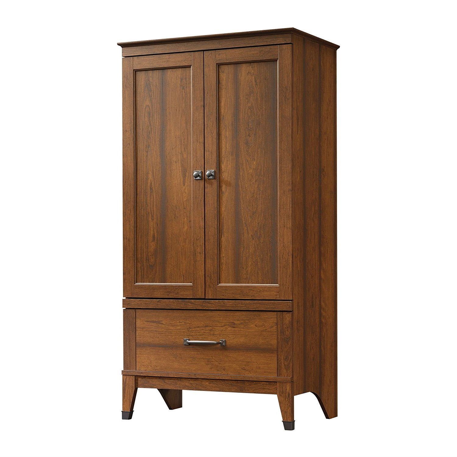 Medium Brown Cherry Wood Wardrobe Armoire with Mirror