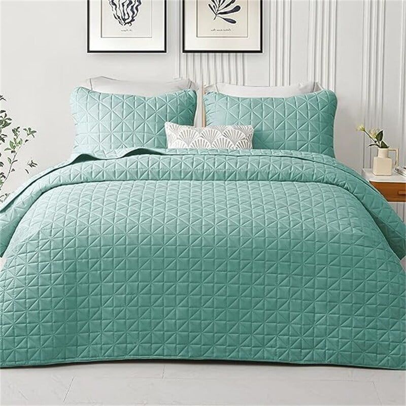 Teal Green Full/Queen Reversible Microfiber Quilt Set