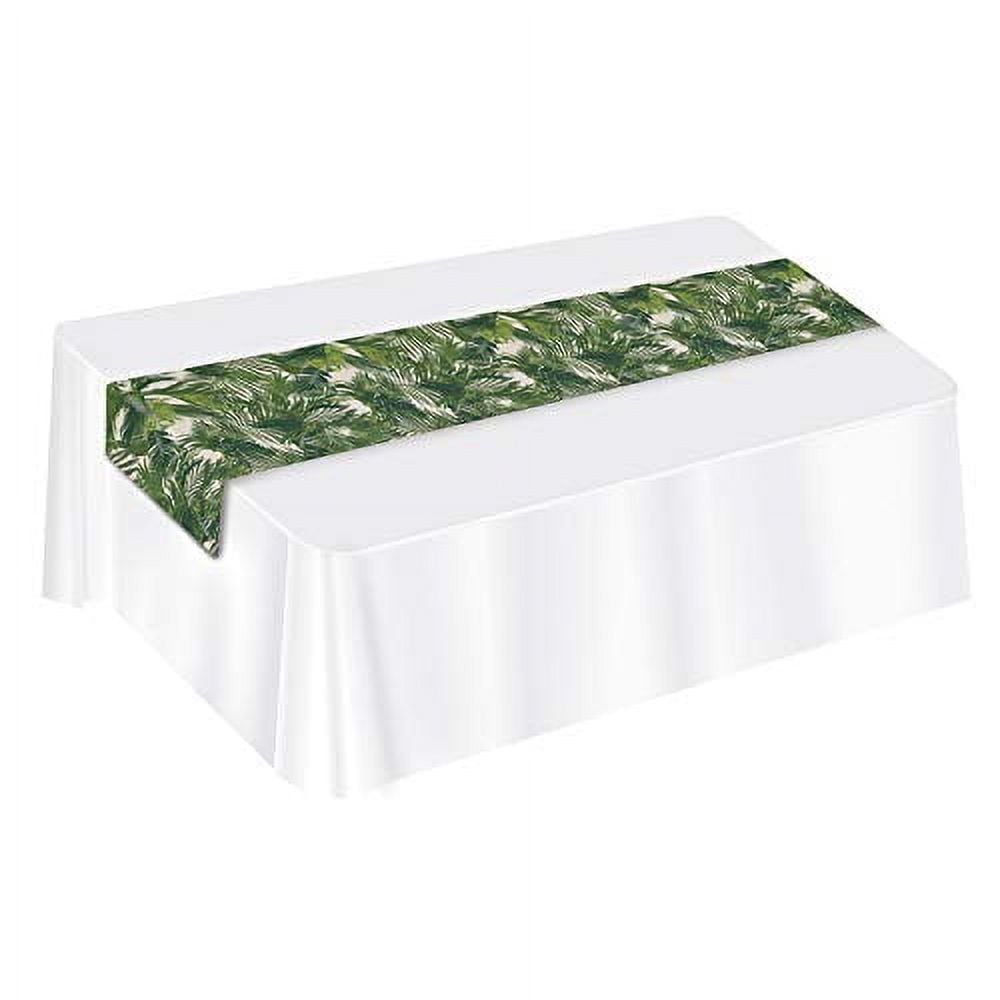 Green and Off-White Tropical Palm Leaf Fabric Table Runner