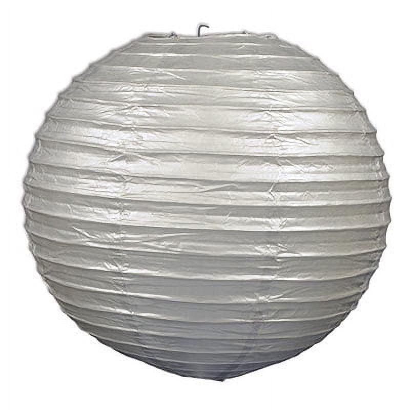 Silver Round Paper Lanterns with Metal Supports, 9.5 Inches