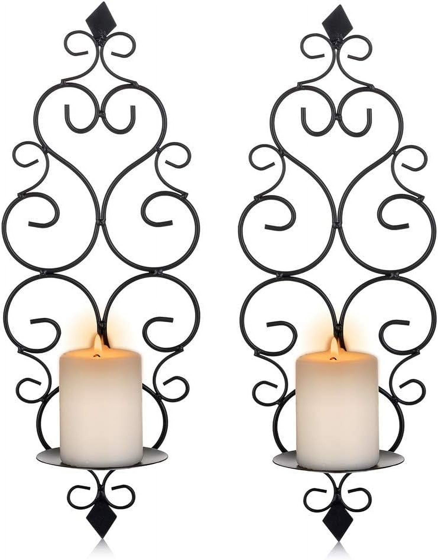 2-Piece Black Iron Scroll Wall Sconce Set for Pillar Candles