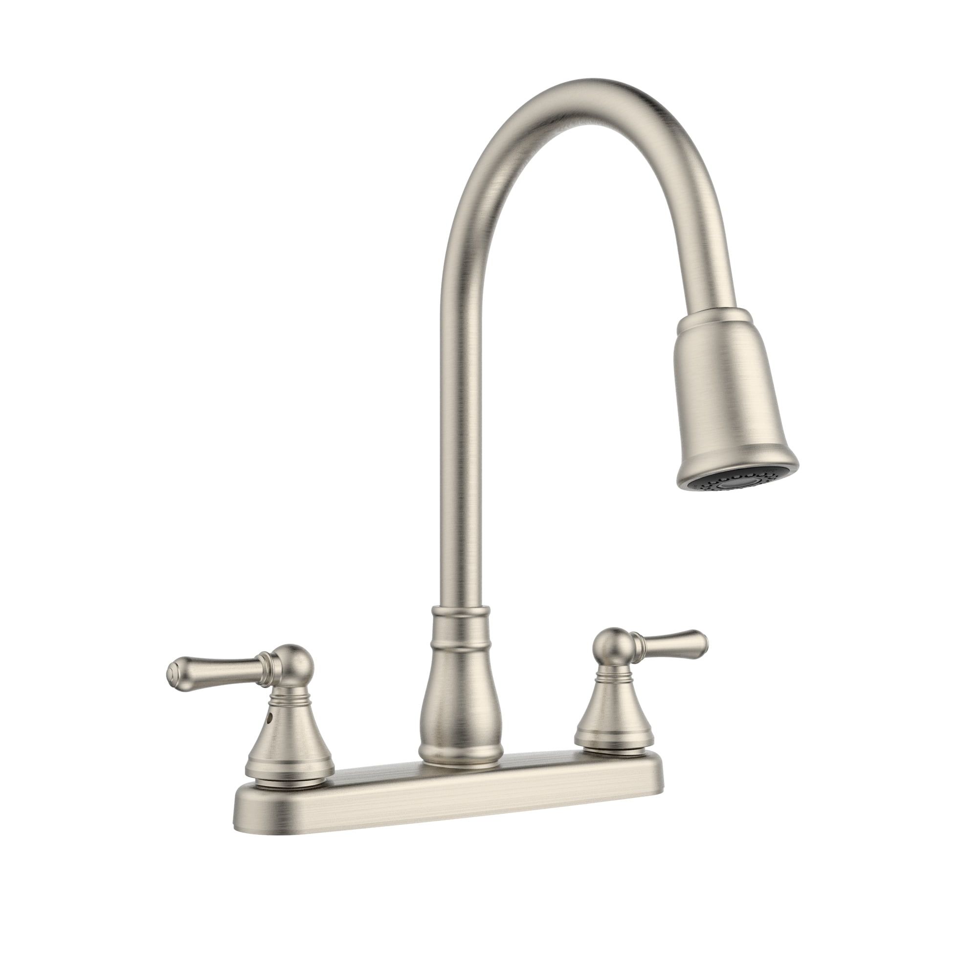 Brushed Nickel Dual Handle High Arc Kitchen Faucet with Pull-Down Sprayer