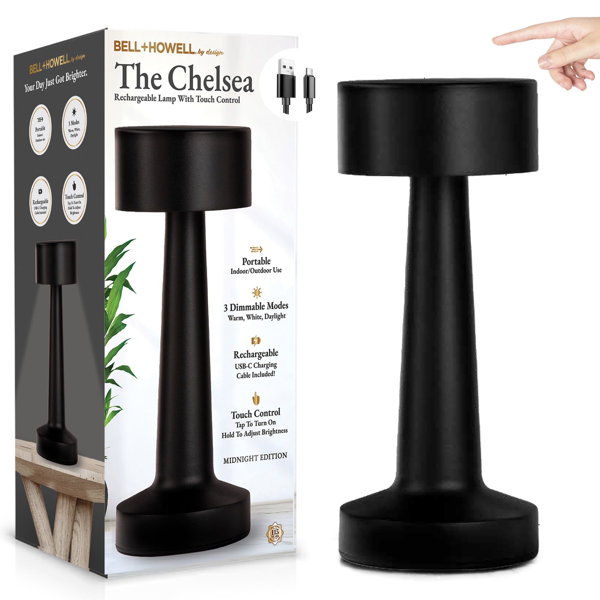 Chelsea Midnight Black Cordless Touch LED Table Lamp