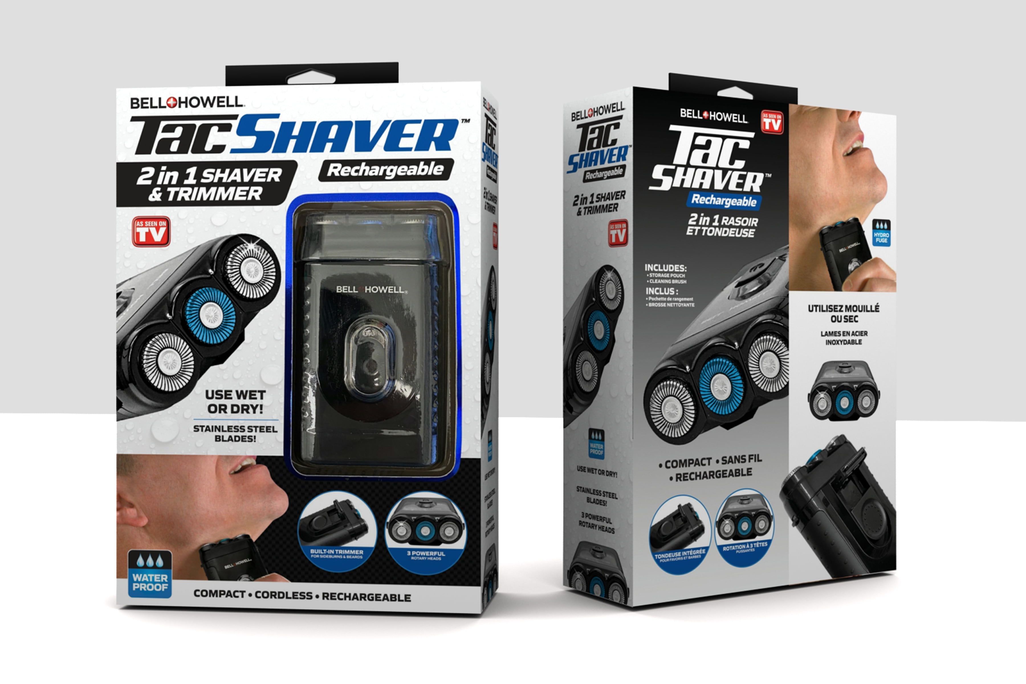 Bell+Howell Tac Shaver 2-in-1 Rechargeable Wet/Dry Rotary Shaver