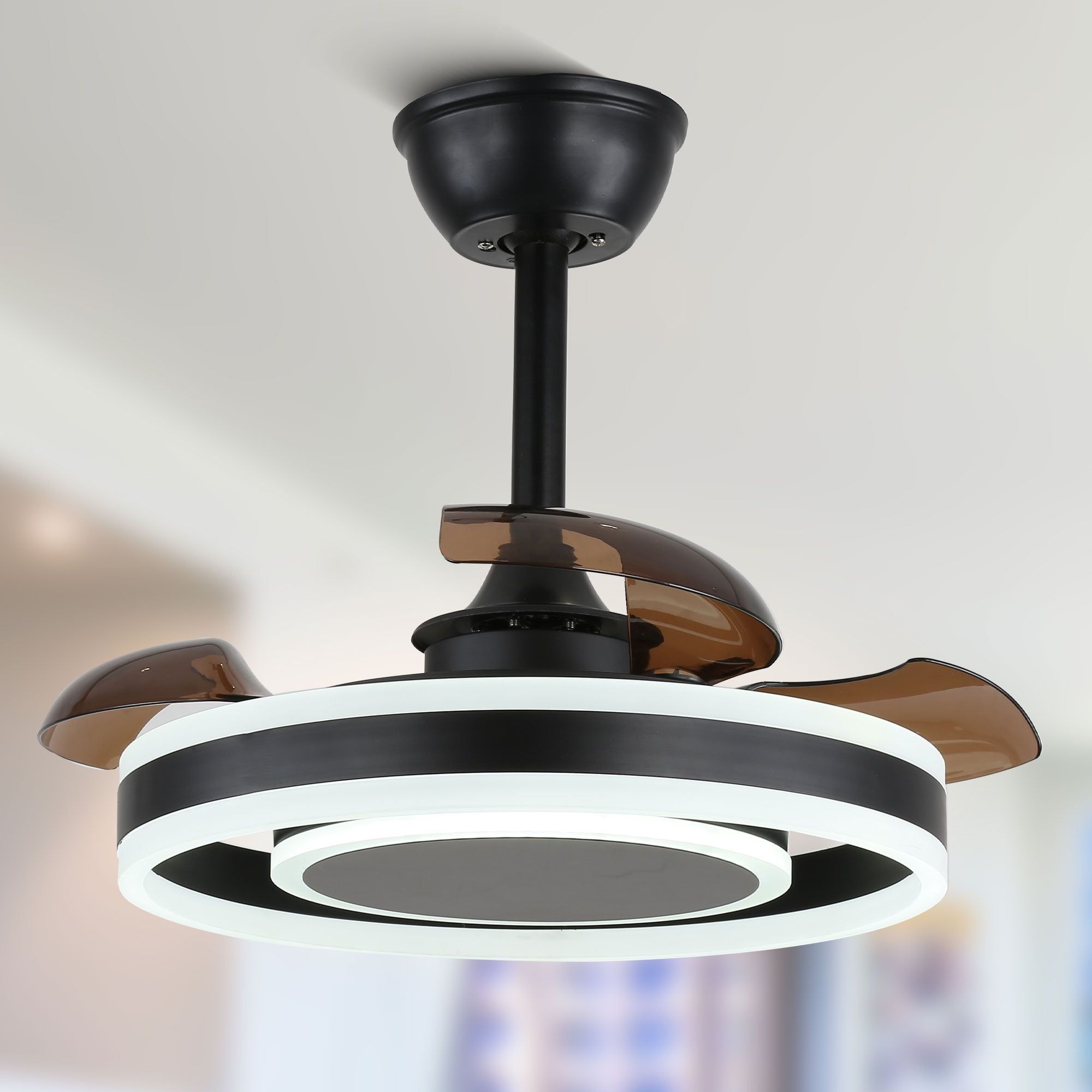 22-Inch Black Modern Ceiling Fan with Clear Blades and LED Light