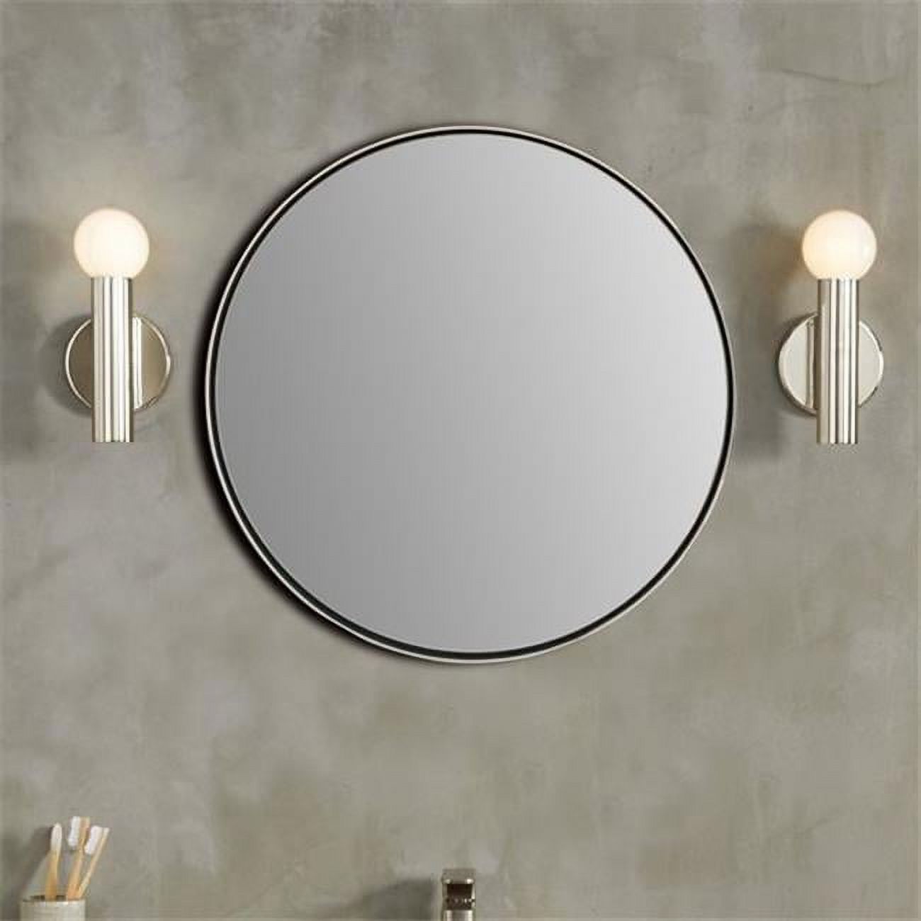 24" Round Brushed Silver Bathroom Vanity Mirror