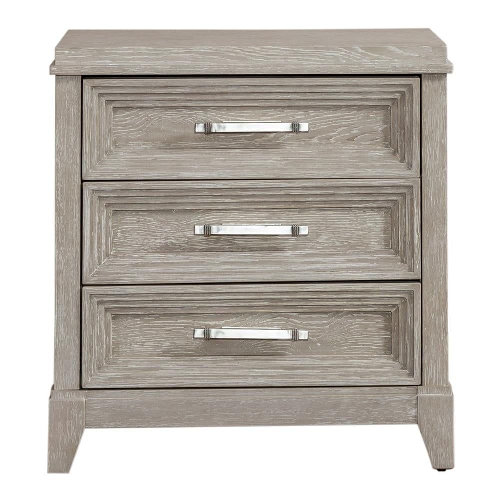 Cream 3-Drawer Contemporary Nightstand with Satin Nickel Pulls