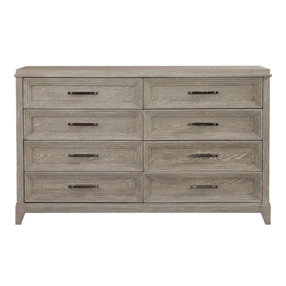 Washed Taupe Wood 8-Drawer Dresser with Soft Close