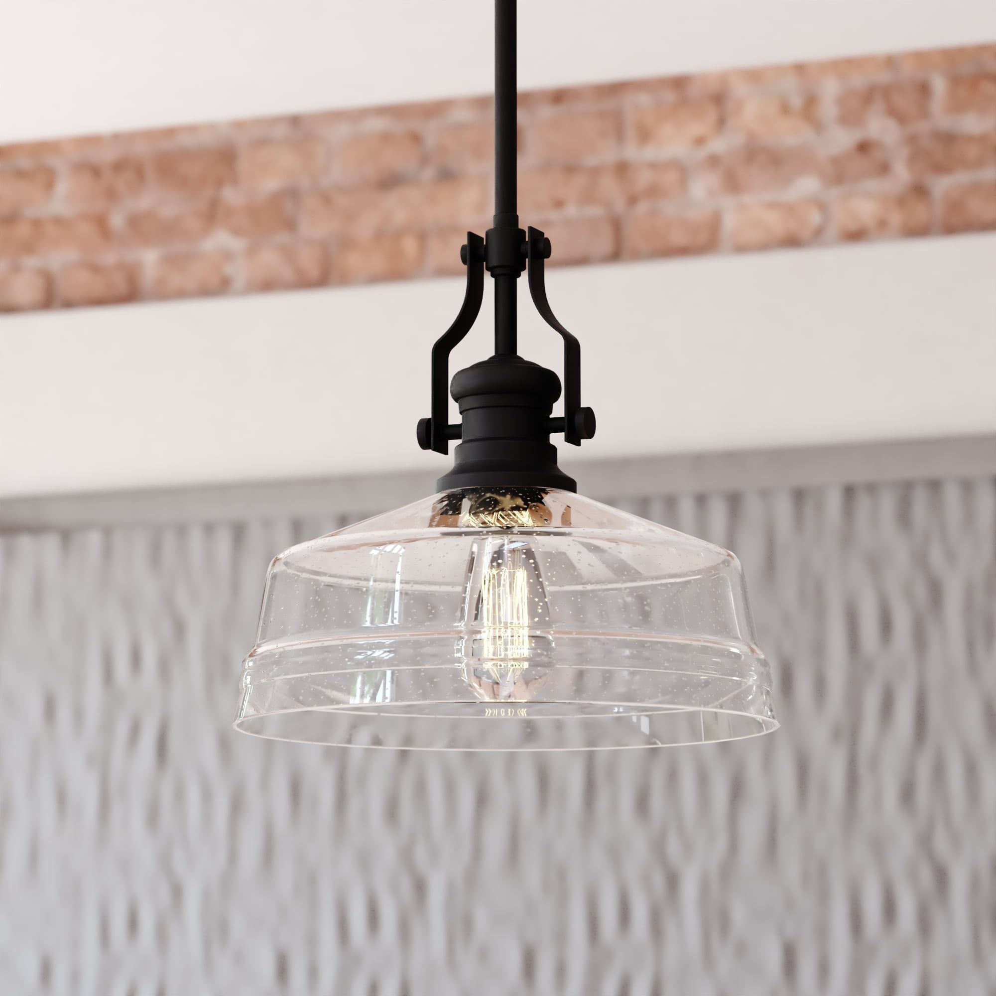 Matte Black 12" Farmhouse Style Pendant Light with Glass