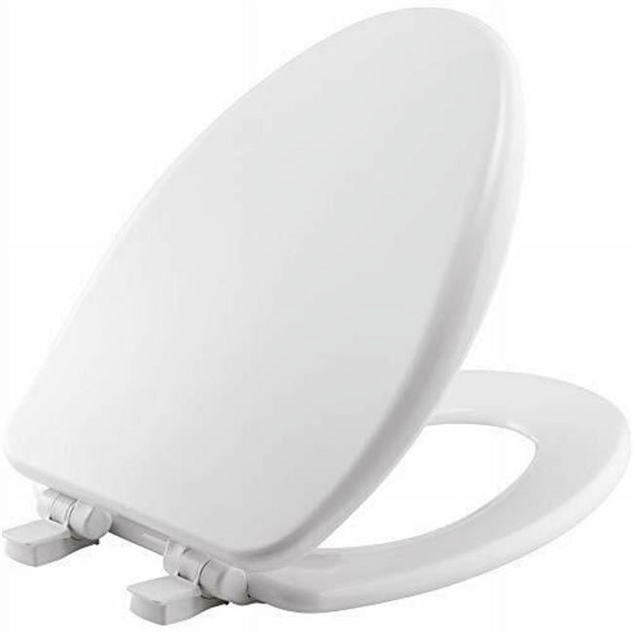 White Elongated Closed-Front Wood Toilet Seat with Cover