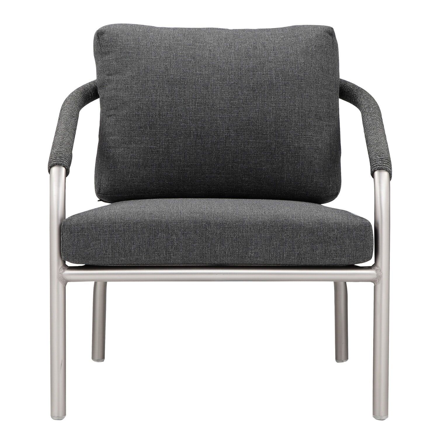 Slate Gray 32" Artisanal Metal & Rope Accent Chair with Fade-Resistant Cushions