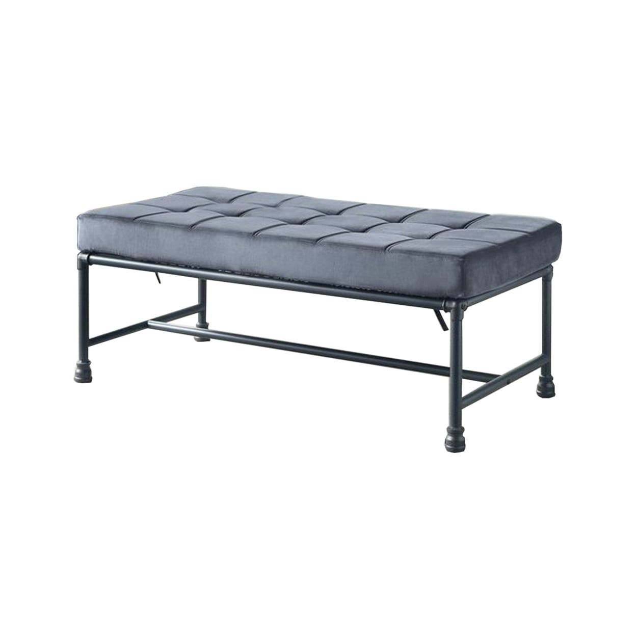 Gray Velvet Button Tufted Bedroom Bench with Metal Frame