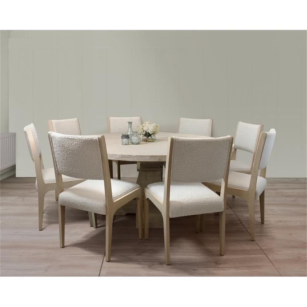 Benedict 70" Distressed White Wash Round Dining Set with 8 Ivory Ash Chairs