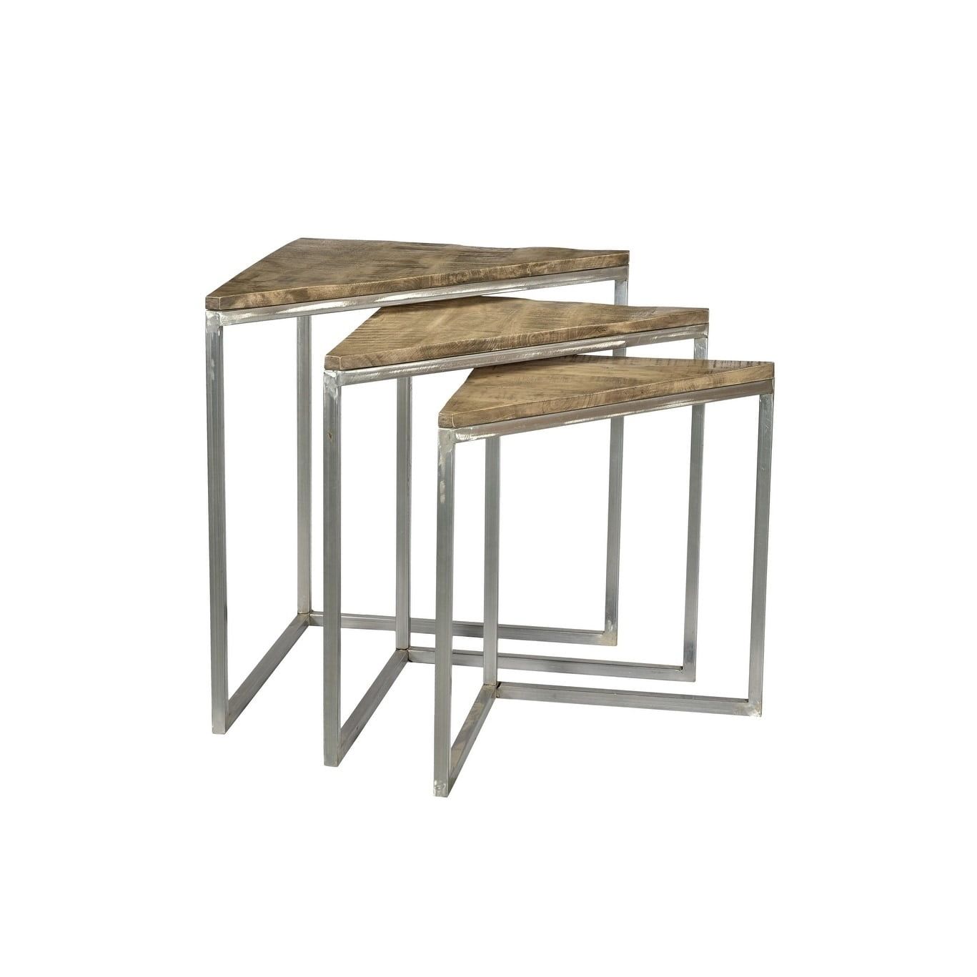 Triangular Mango Wood and Metal Nested Corner Tables, Set of 3