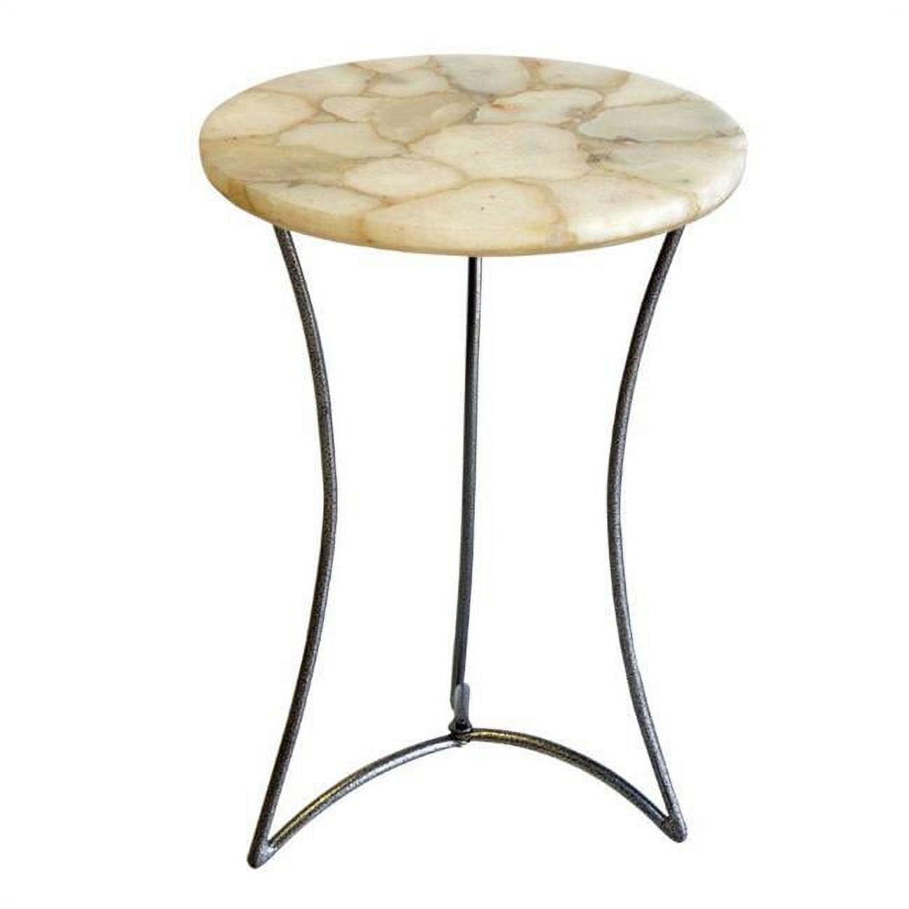 Cream Agate and Metal Round Accent Table