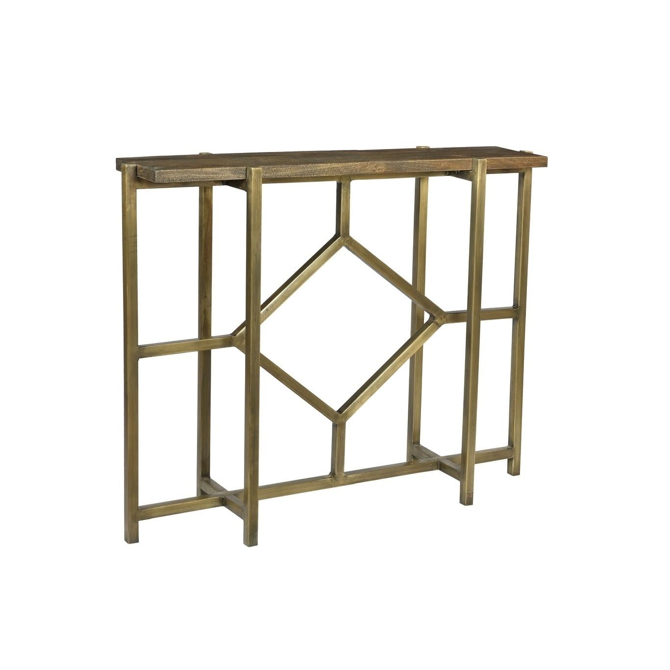 Antique Gold Iron Diamond Console with Mango Wood Top