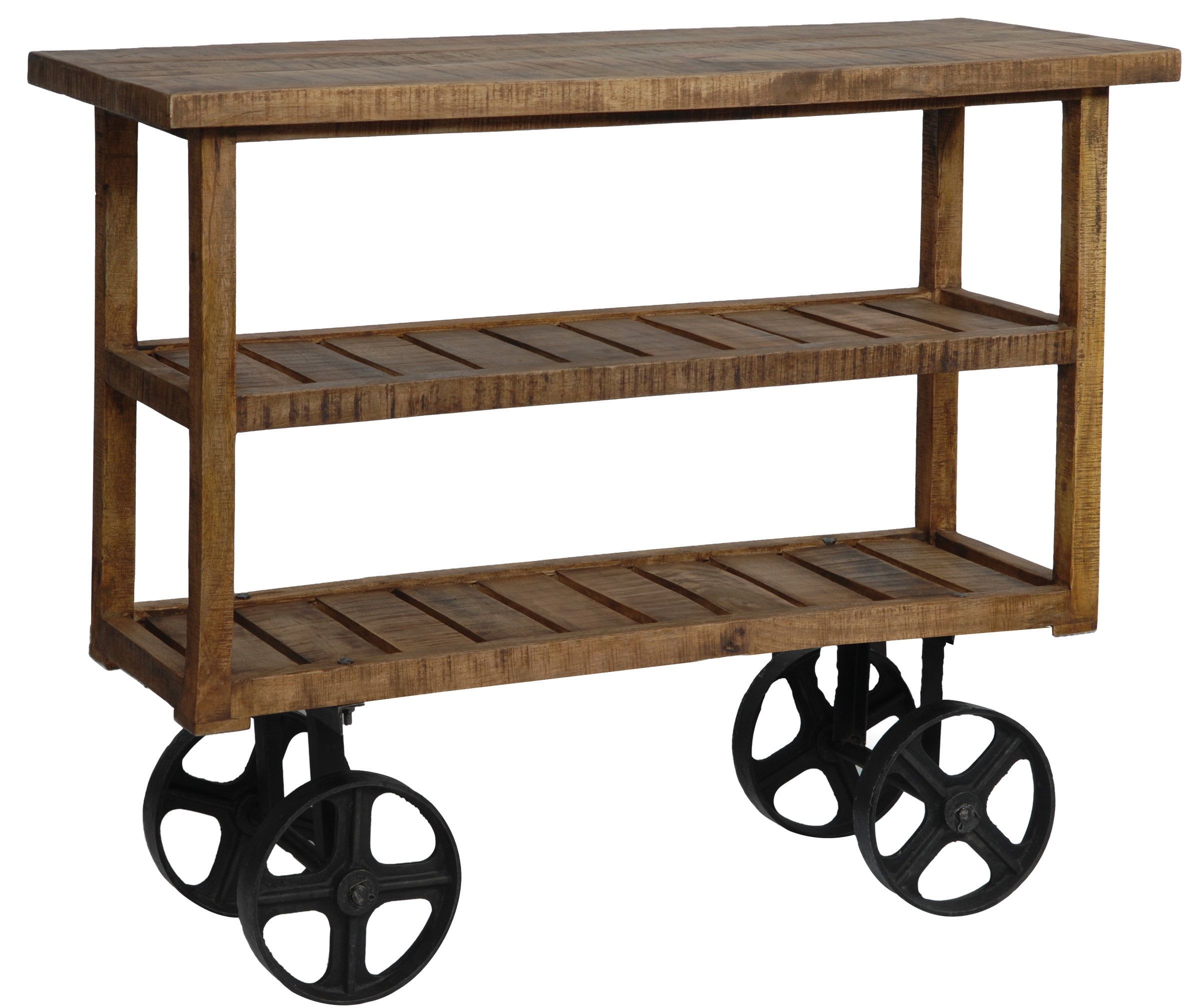 Bengal Manor 48" Black/Brown Mango Wood Industrial Cart with Storage