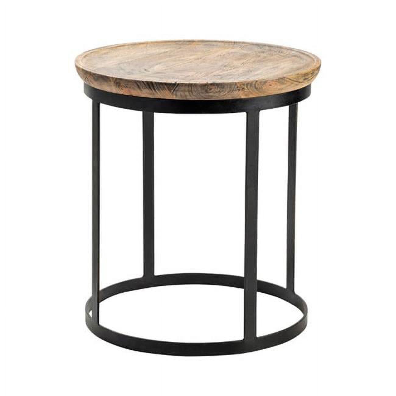 Rustic Geometric Mango Wood & Metal 24" Round End Table in Black