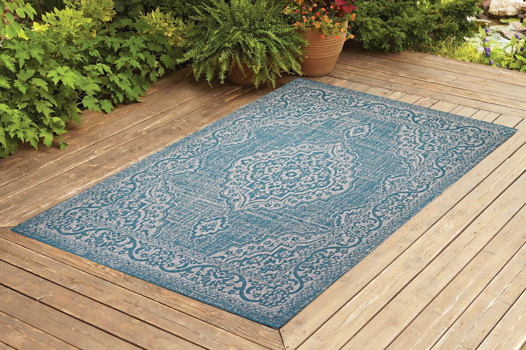 Turquoise 4' x 6' Synthetic Rectangular Outdoor Rug