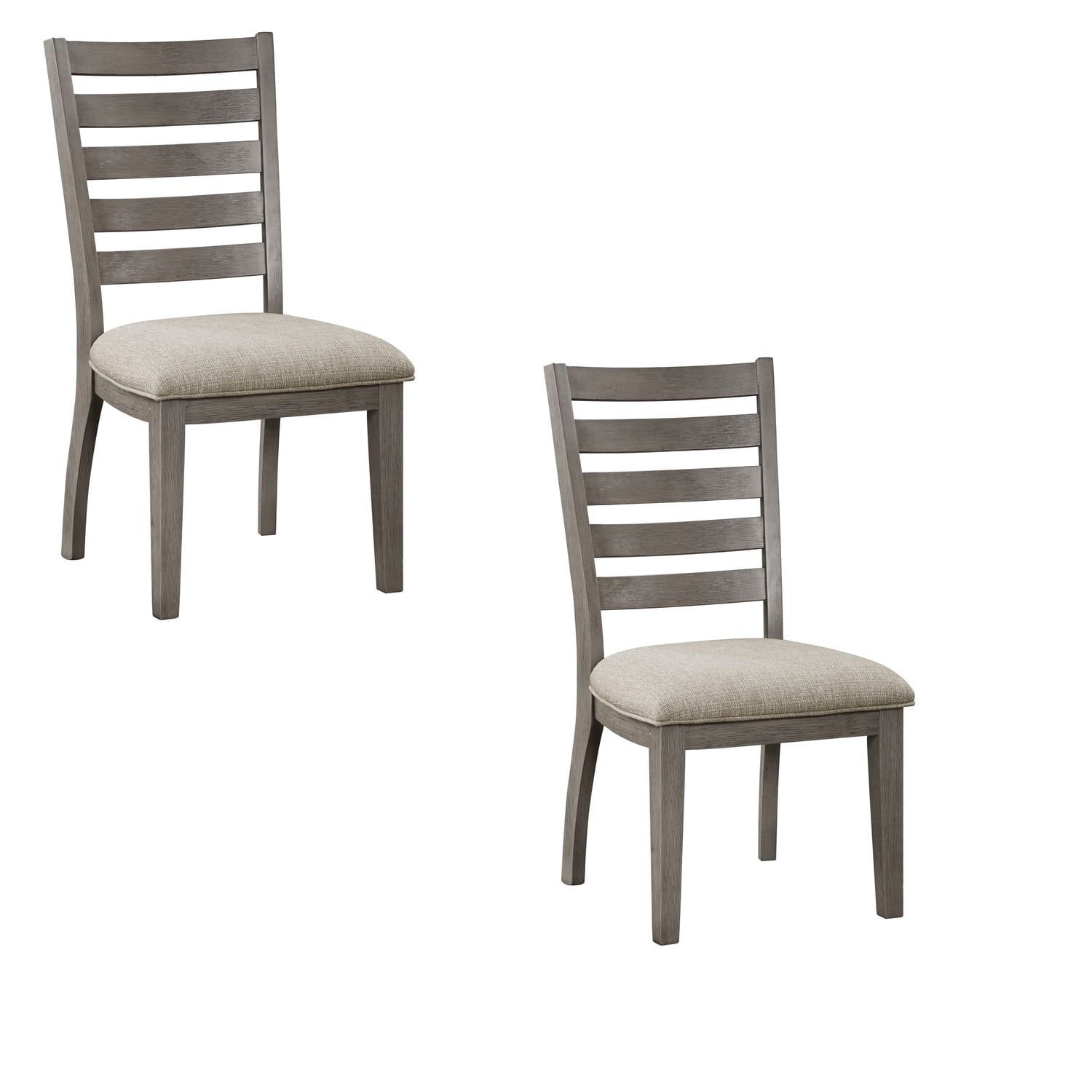 Gray and Beige Upholstered Ladderback Wooden Side Chair Set