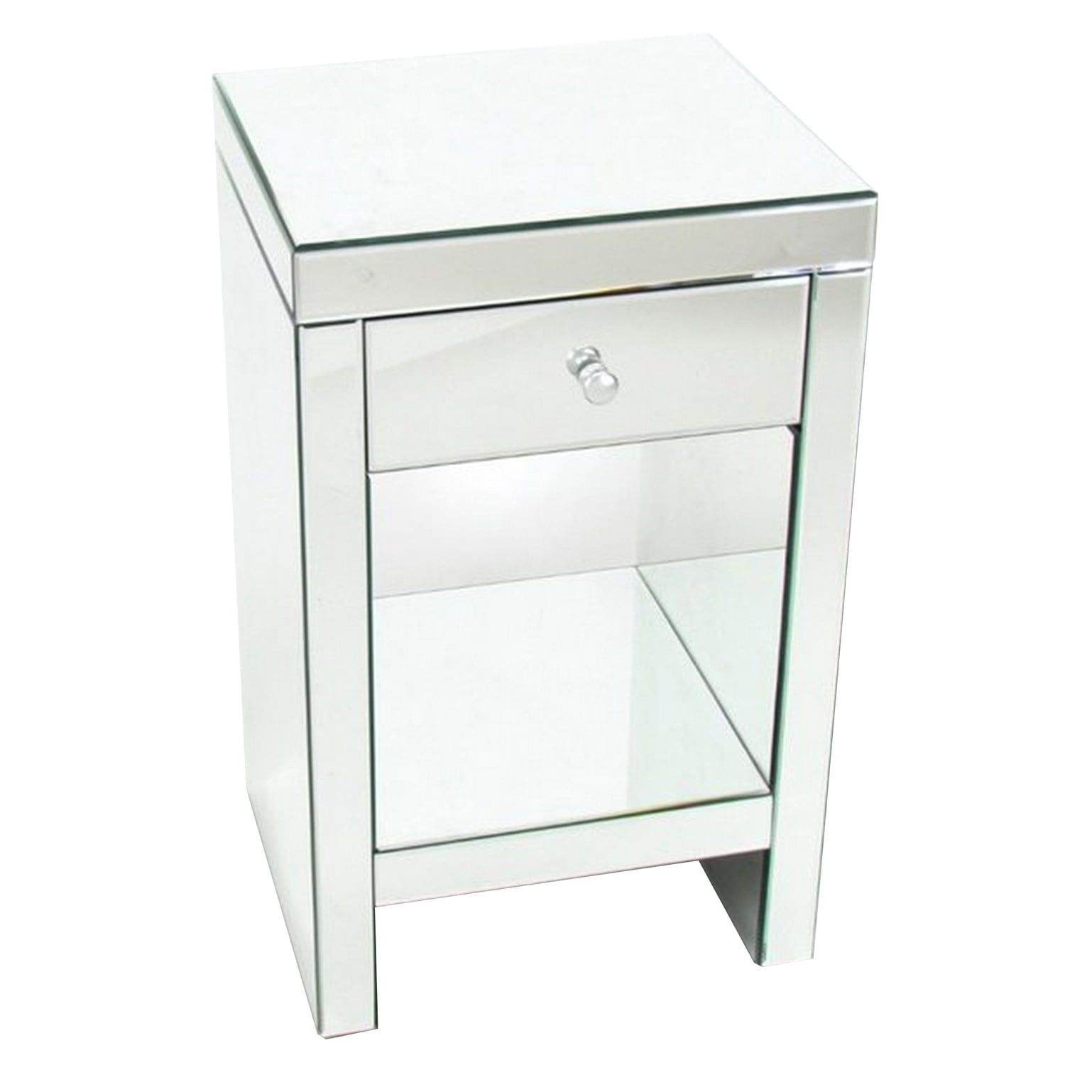 Silver Beveled Mirror Chest with Crystal Knob Drawer