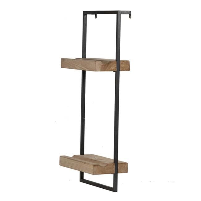 27'' Contemporary Two-Tier Black Iron & Brown Wood Wall Shelf