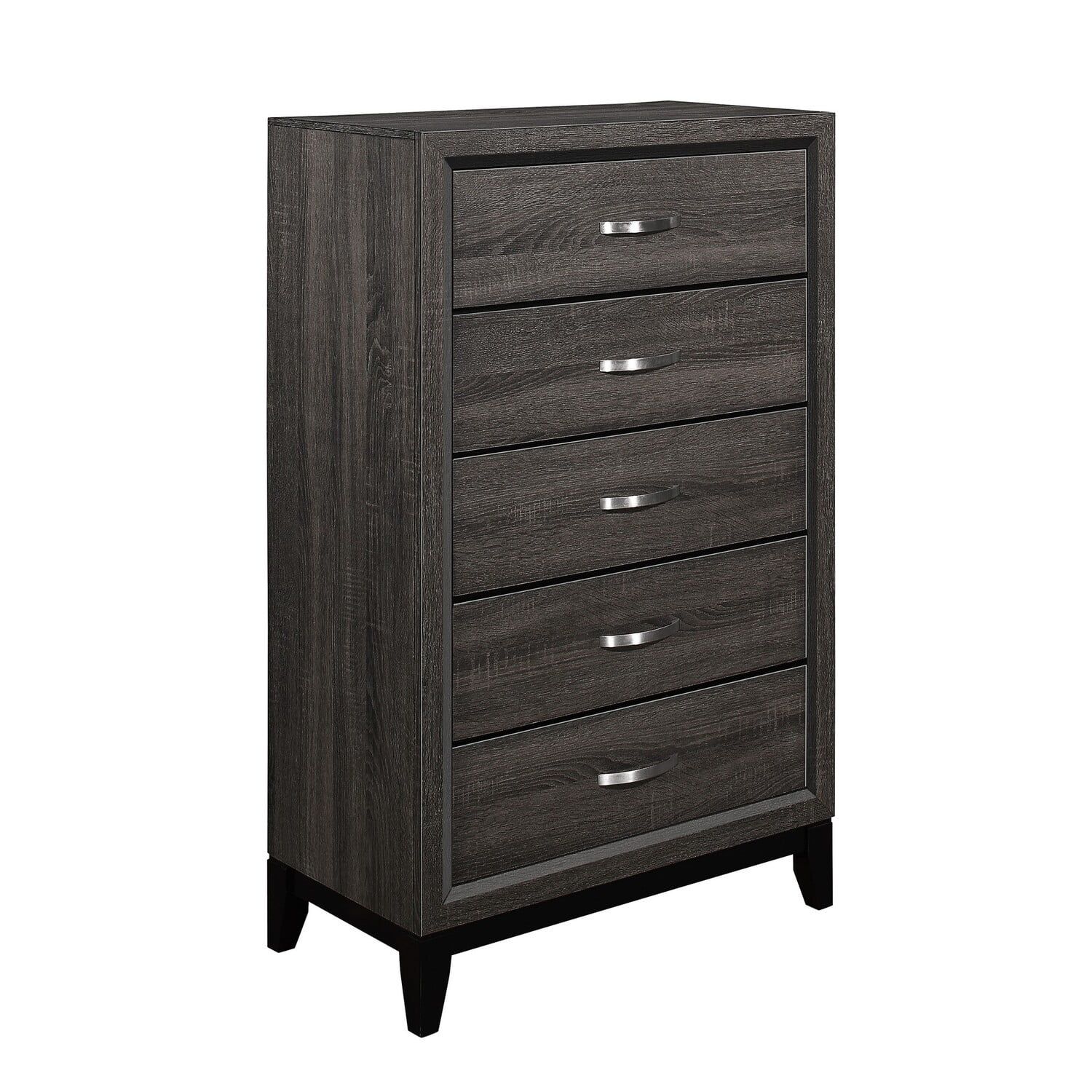 Gray Vertical 5-Drawer Wooden Chest with Dovetail Construction