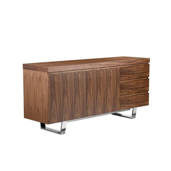 Taho Walnut Brown and Chrome 63 Inch Sideboard Buffet Cabinet
