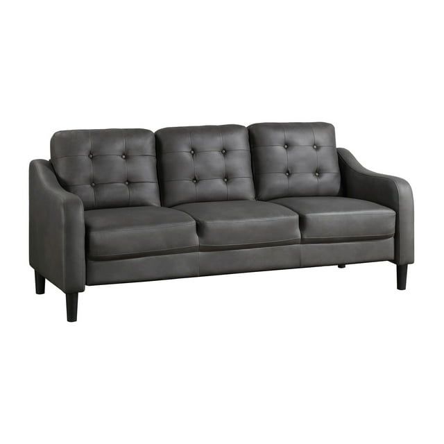 Orry 77" Dark Gray Tufted Microfiber and Solid Wood Sofa