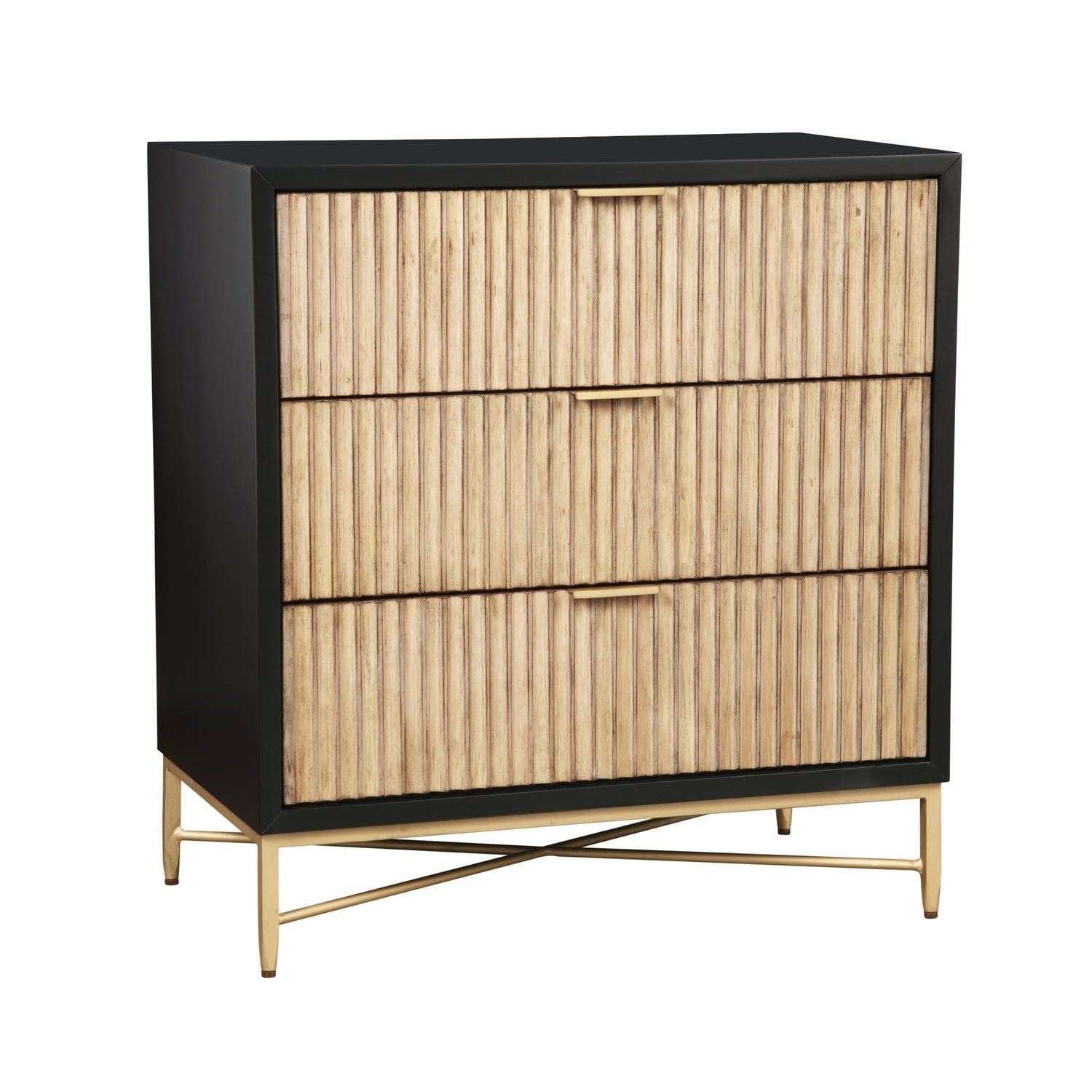 Black and Natural Mahogany Chest with Gold Metal Base