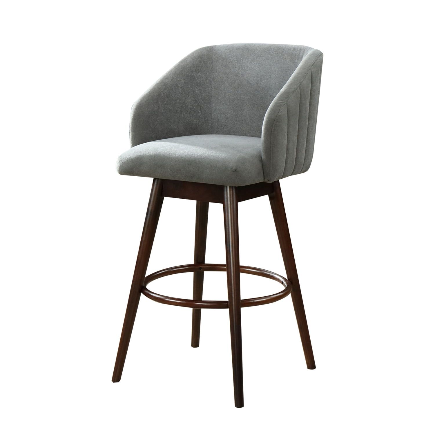 Adjustable Gray Wood Swivel Barstool with Padded Seat