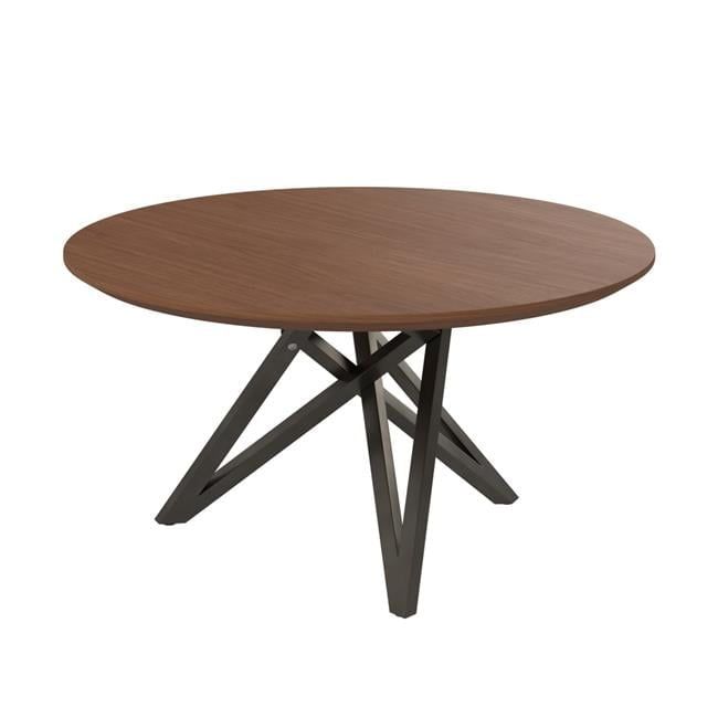 Kimya Round Walnut Wood Dining Table with Black Steel Legs