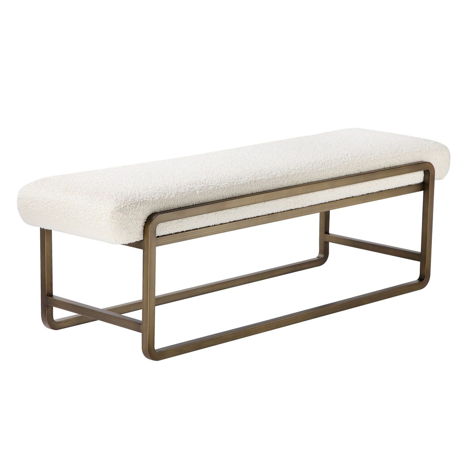 Loer 54'' Ivory Boucle Upholstered Bench with Brass Sled Legs