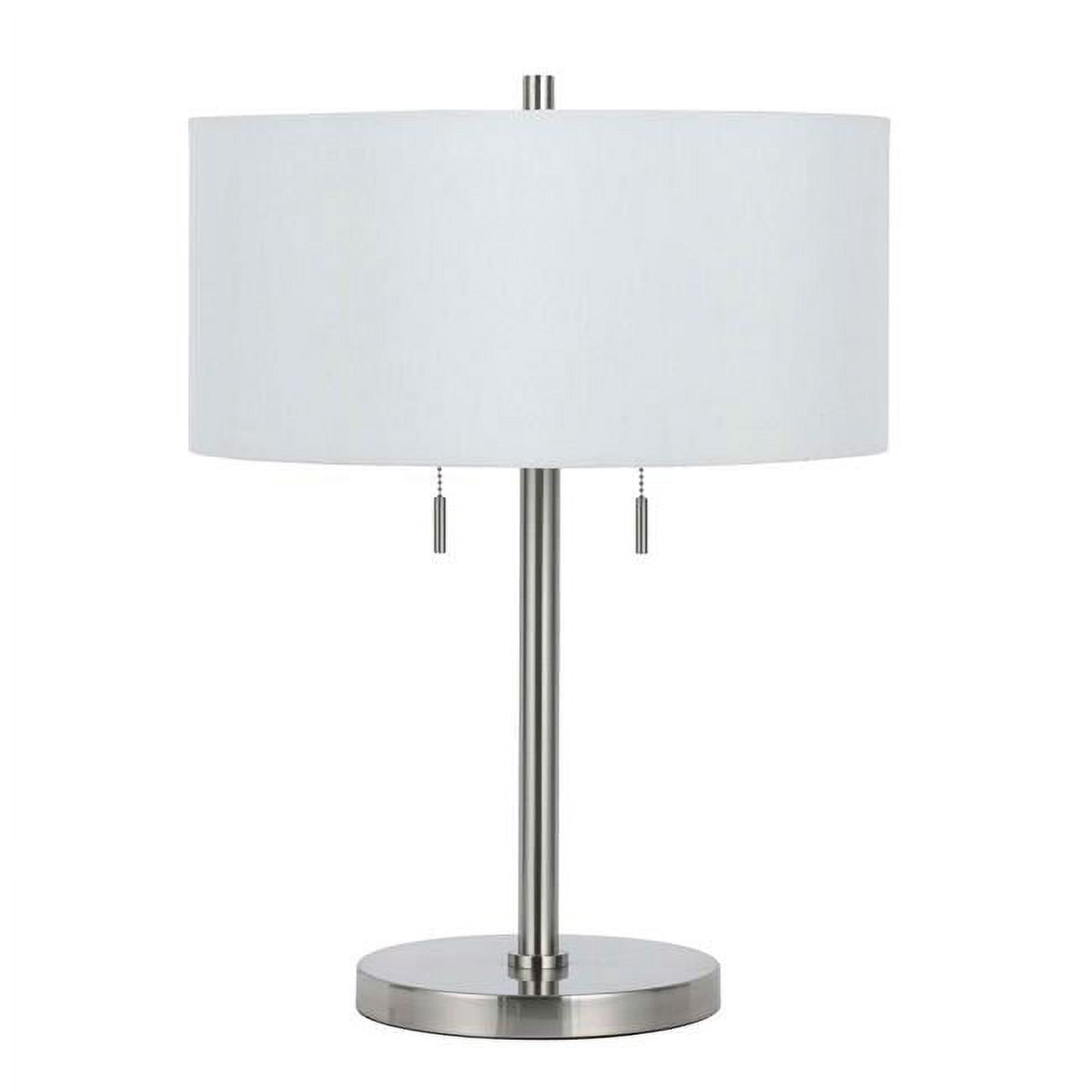 Sophisticated Silver Metal Table Lamp with Fabric Drum Shade