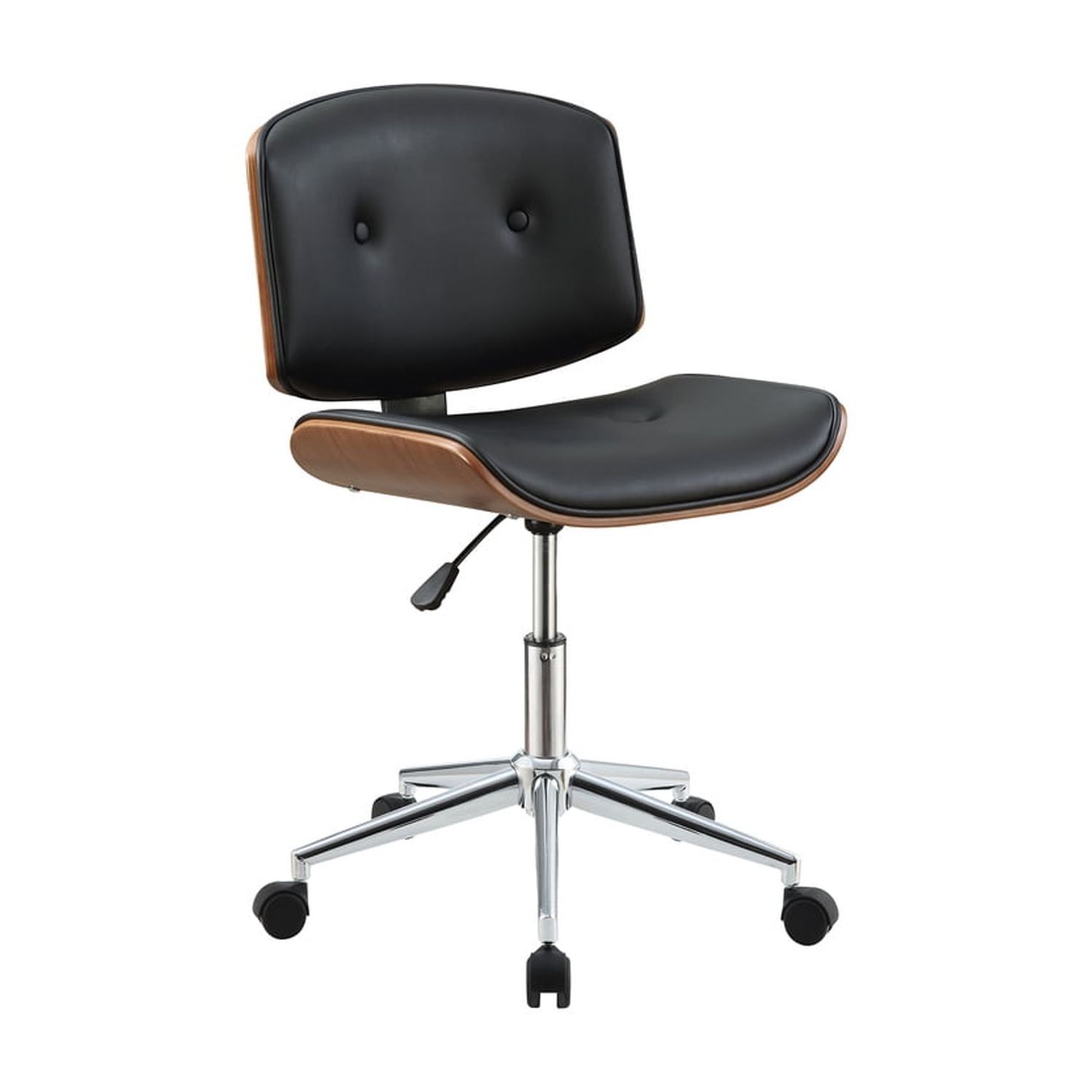 Black Faux Leather and Wood Armless Office Chair