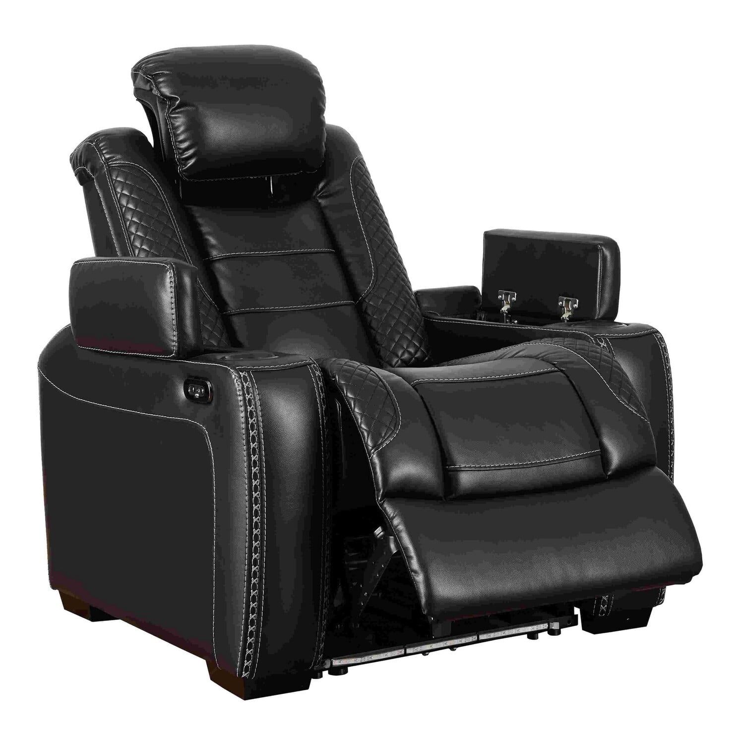 Midnight Black Faux Leather Power Recliner with LED Lighting