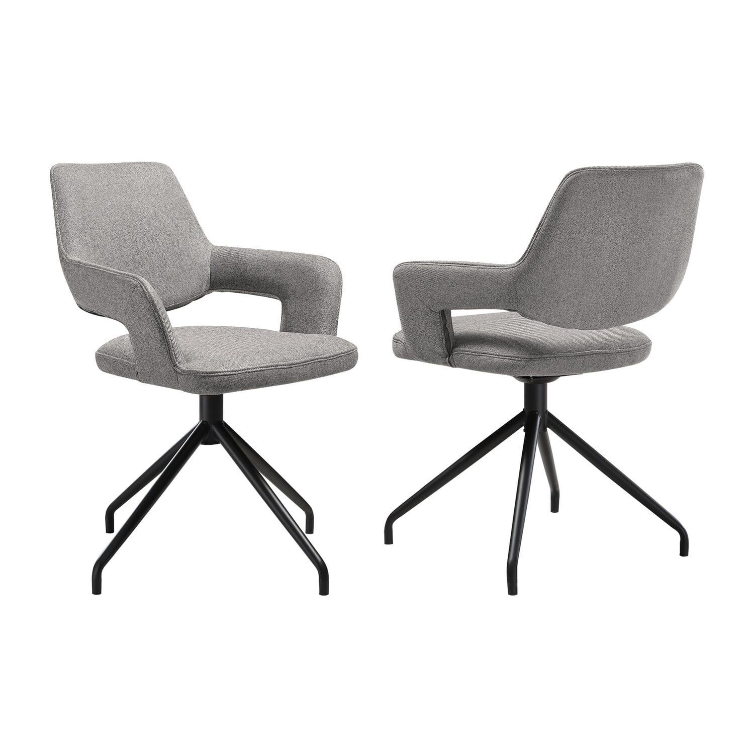 Gray and Black Upholstered Swivel Arm Chair with Metal Legs