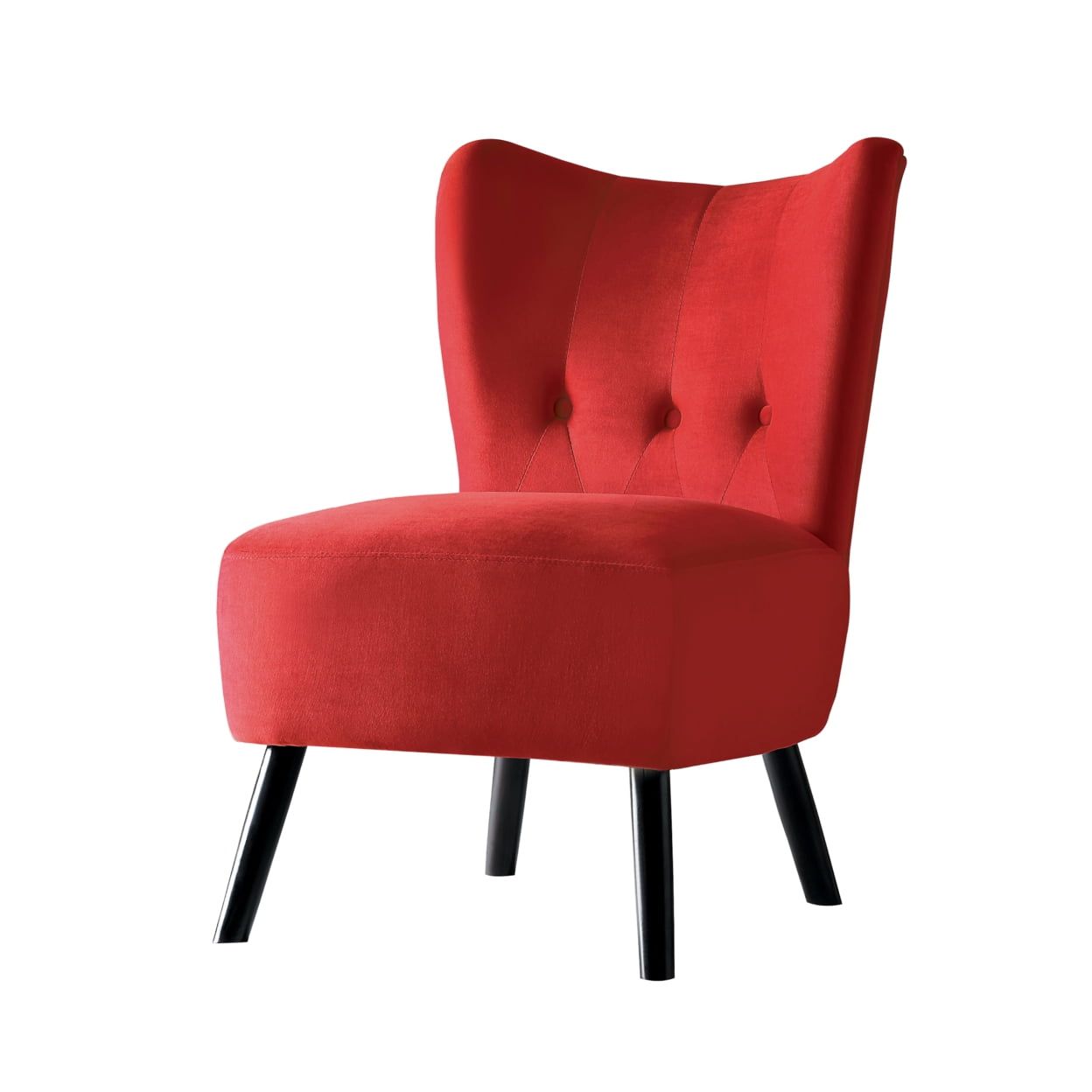 Retro Red Velvet Armless Accent Chair with Button Tufting