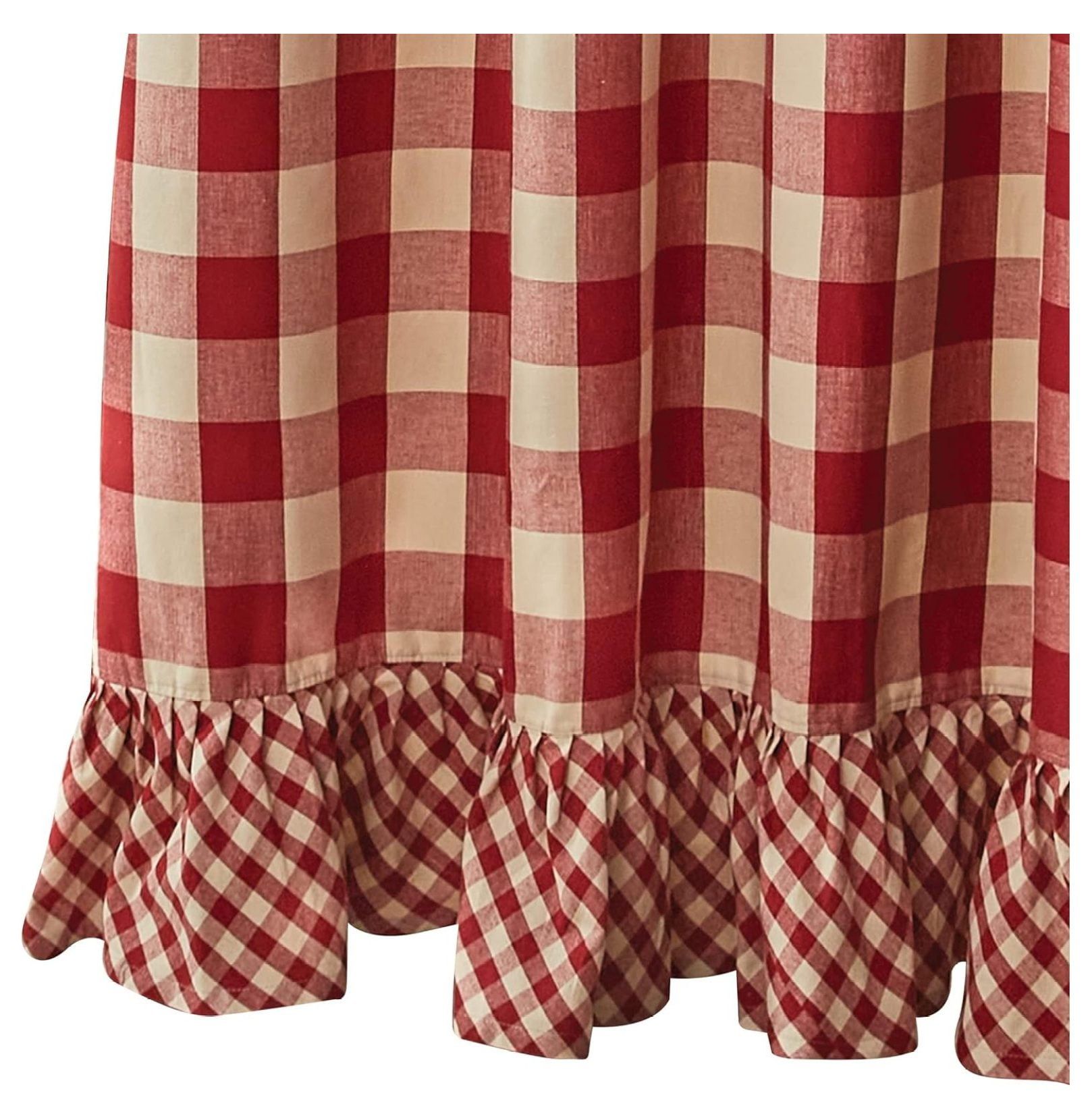 Garnet and Cream Buffalo Check Ruffled Shower Curtain