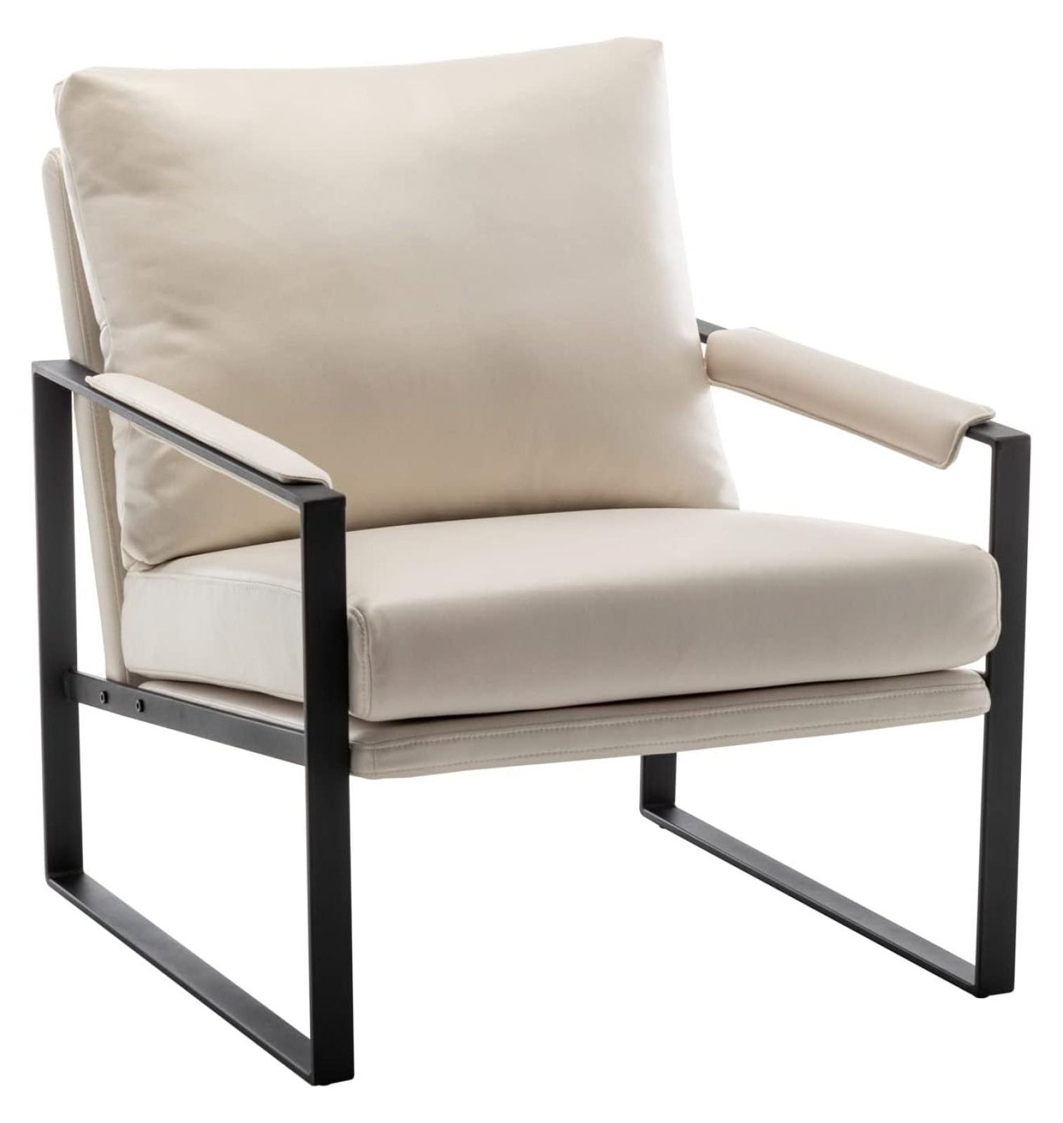 Beige Faux Leather Accent Chair with Metal Frame