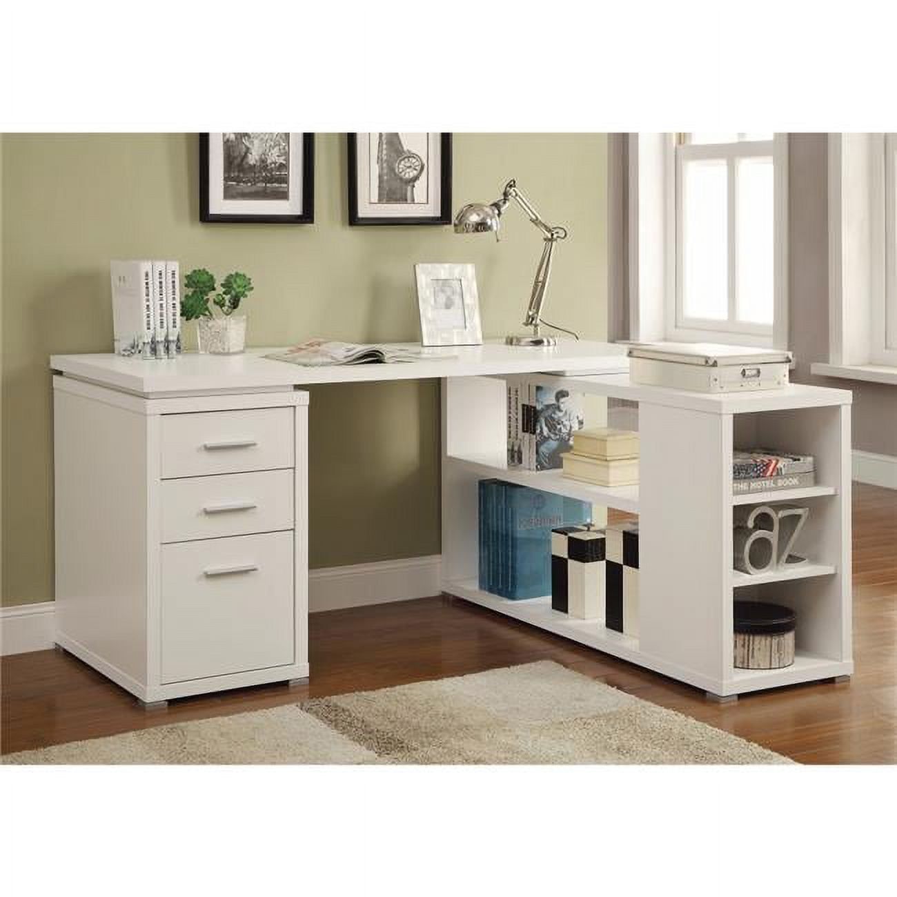 White L-Shaped Corner Computer Desk with Drawers and Filing Cabinet